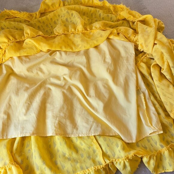 Tie Front Ruffle Hem Smock Dress Large Size 8/10 Yellow Eyelash Texture Fringe - Picture 8 of 9